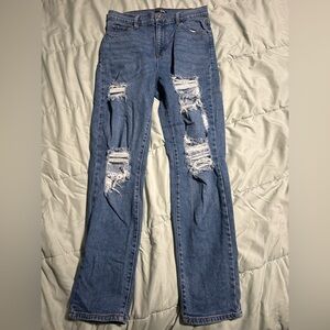 Fashion Nova Ripped Blue Straight Leg Jeans